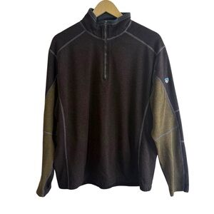KUHL Men’s XL Revel 1/4 Zip Brown Green Colorblock Outdoor Hiking Travel Warm